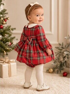 Edgehill Collection Dress Kids Red Plaid Candy Cane Bow Size 12M NWT